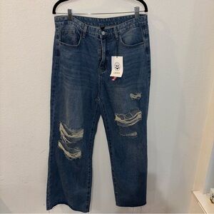 Cider Women’s Blue Relaxed Distressed Denim Jeans Size XL/US12